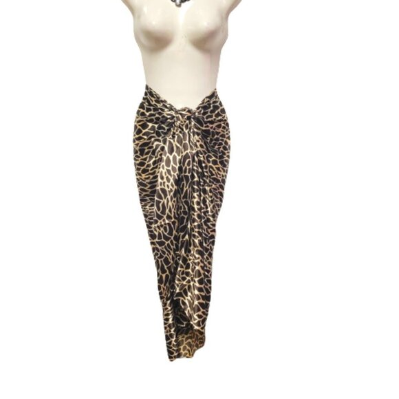 Animal Print Pareo Sarong Skirt Swimsuit Cover Up Strapless Dress - Picture 2 of 9